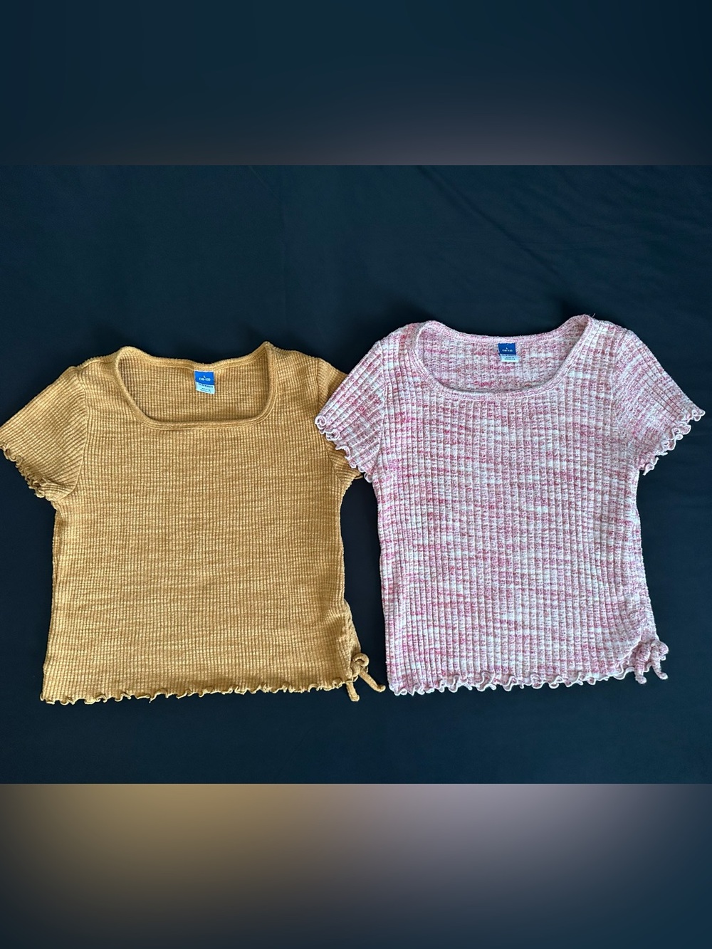 Old Navy Girls' Pink Marled & Mustard Short-Sleeve Knit Tops - Set of 2